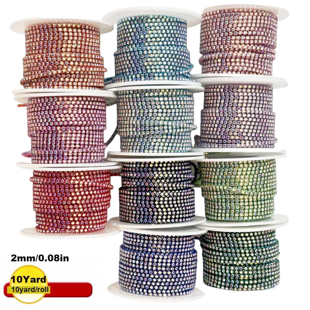 Sew On Rhinestone - 9m 새 2mm 크리스탈 AB 라인스톤