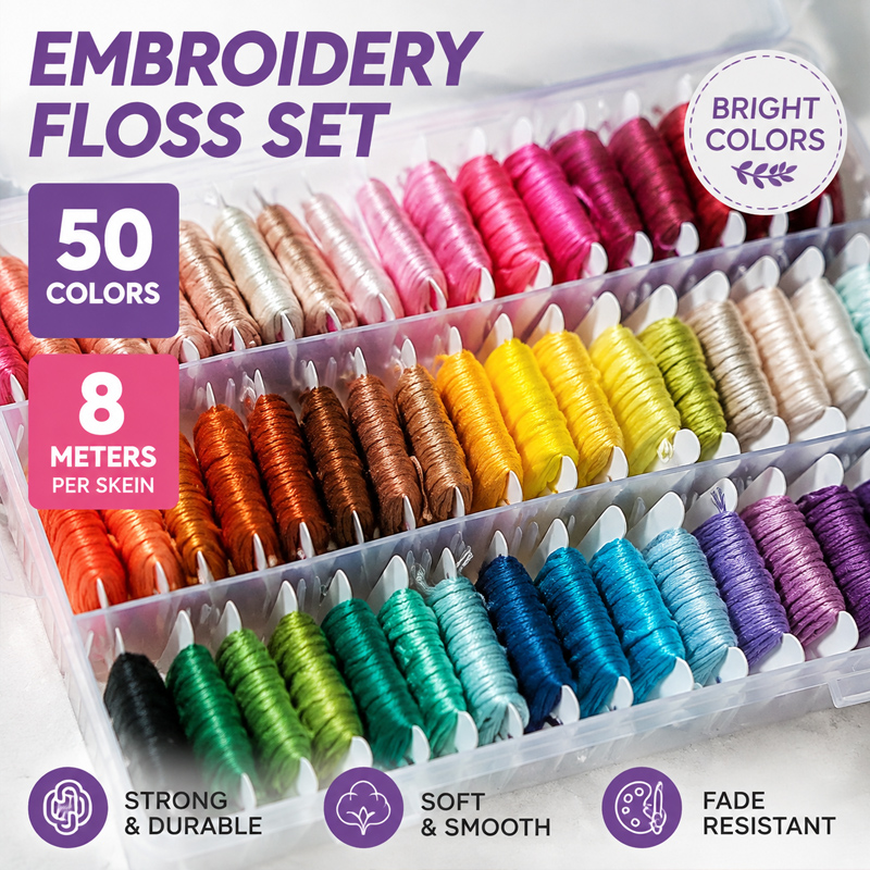 Embroidery Craft - 100% 면 자수실 키트(보관 케이스 포함)