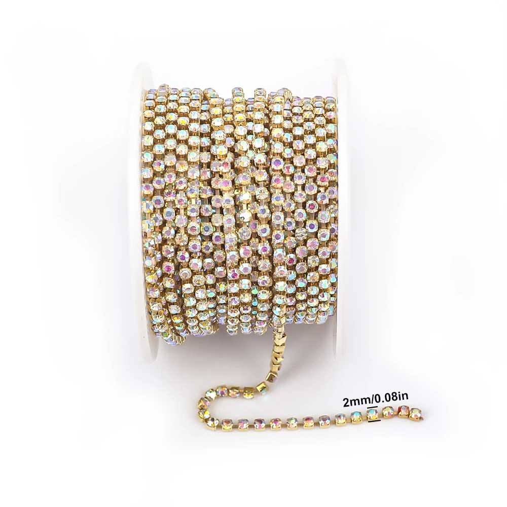 9m 새 2mm 크리스탈 AB 라인스톤 컵 체인 화려한 - Sew On Rhinestone 리뷰 및 가격