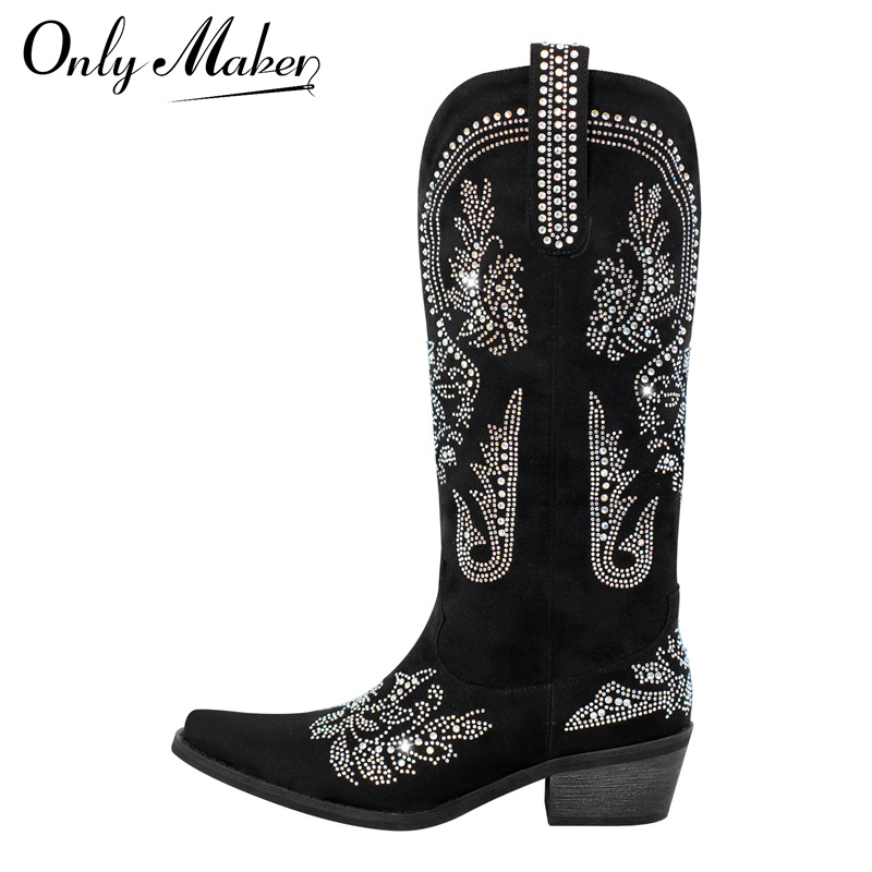 Onlymaker 여성용 포인티드 토 라인스톤 웨스턴  - Sew On Rhinestone 리뷰 및 가격