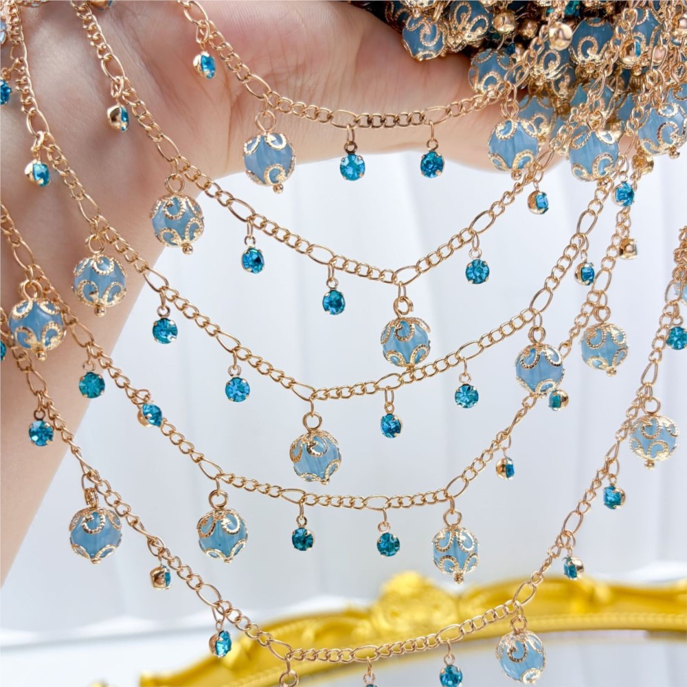 0.5미터/1미터 유리 비즈 라인스톤 댕글 참 장식 황 - Pearl Trim Chain 리뷰 및 가격